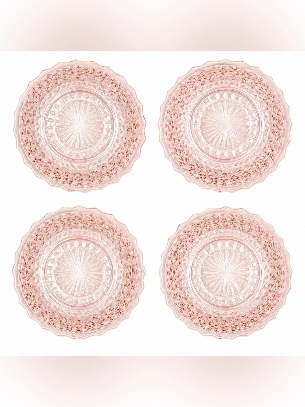 4 Vintage Jeanette Holiday Button Bow Pink Depression Glass Berry Dessert Bowl